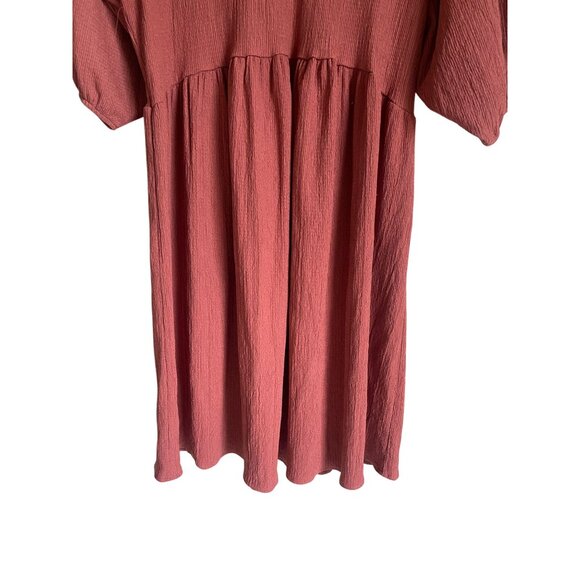 ZARA Textured Weave V-Neck Dress Rust Orange Half Sleeve Midi - Picture 5 of 8